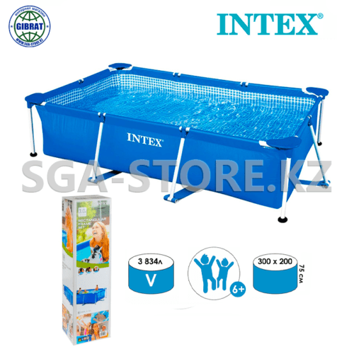 Бассейн каркасный "INTEX", прямоугольный, 300х200х75см, от 6 лет, 28272NP